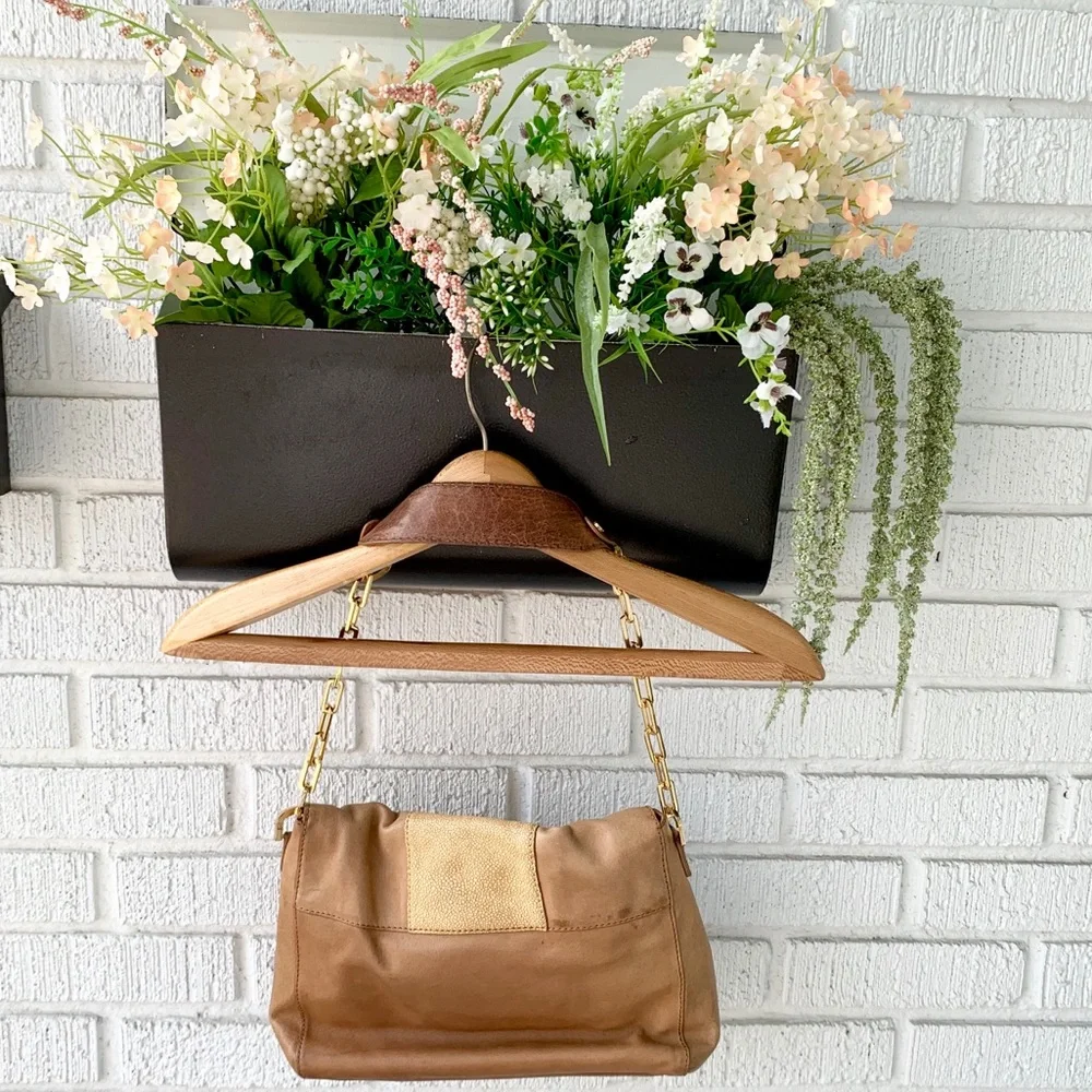 Tory Burch Tan Patterned Gold Chain Shoulder Bag